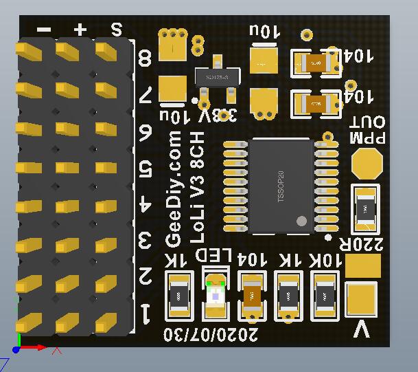 萝丽3代8通接收机PCB+同时输出PPM舵机信号(PWM)固件