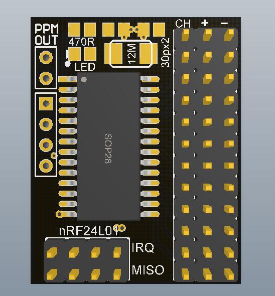 萝丽2代12通接收机PCB+同时输出PPM舵机信号(PWM)固件